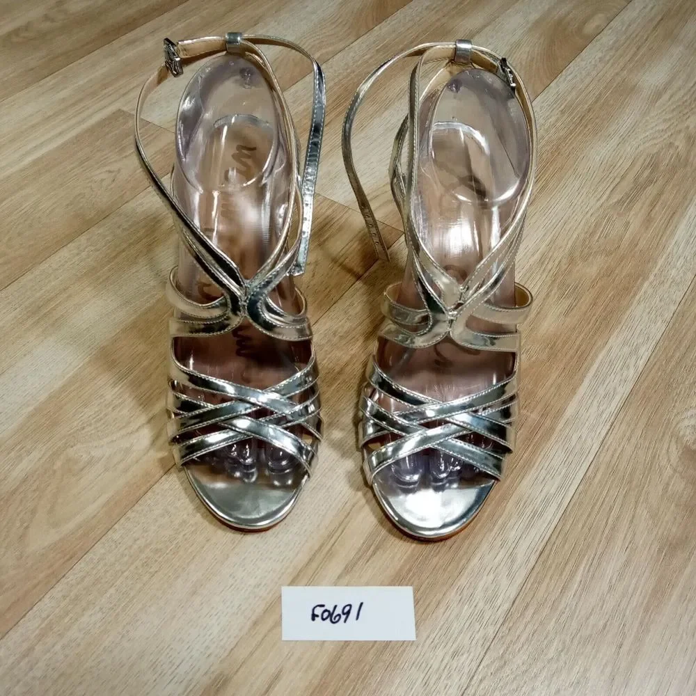 Sam Edelman Aviana Strappy High Heel Sandals‎ Womens Sz 8.5M EU 38.5 Silver